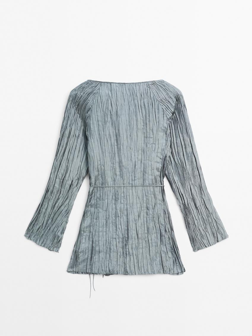 Massimo Dutti Топ с длинными рукавами и двубортной застежкой, светло-голубой