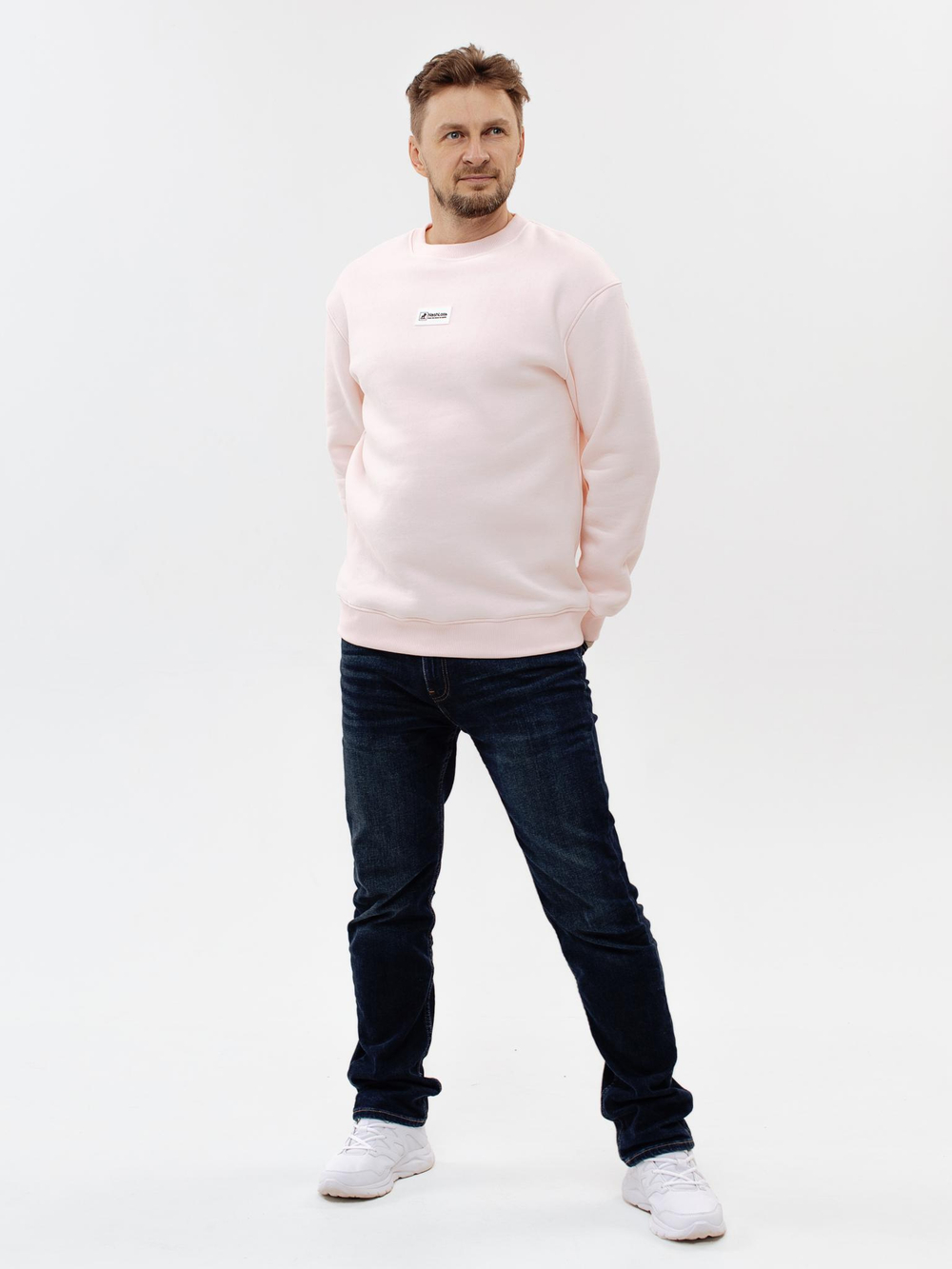 Утепленный мужской свитшот оверсайз, светло-розовый