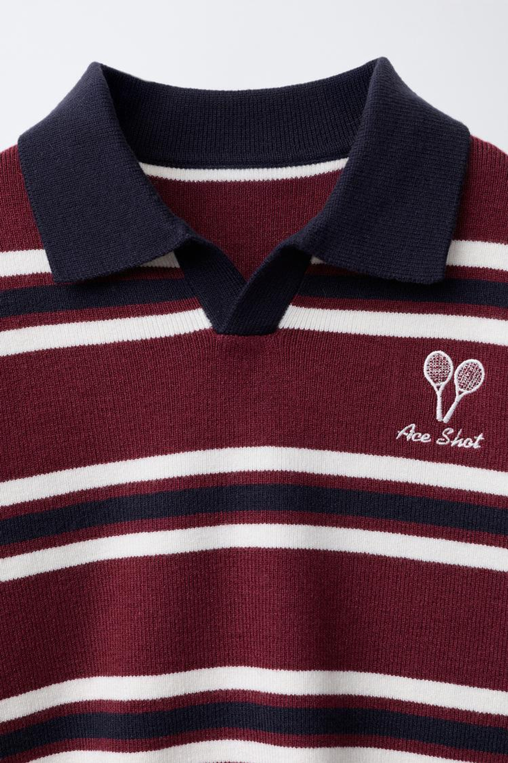 ZARA ТРИКОТАЖНОЕ ПОЛО В ПОЛОСКУ С ВЫШИВКОЙ, МОРСКОЙ СИНИЙ