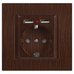 Розетка Intro Accent 6-410-10 , P+E Schuko со шторками, 16А-250В + 2хUSB, IP20, СУ, венге | Intro