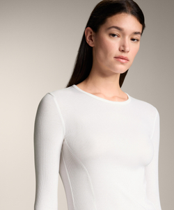 Oysho Футболка в рубчик с длинными рукавами из хлопка и модала, белый