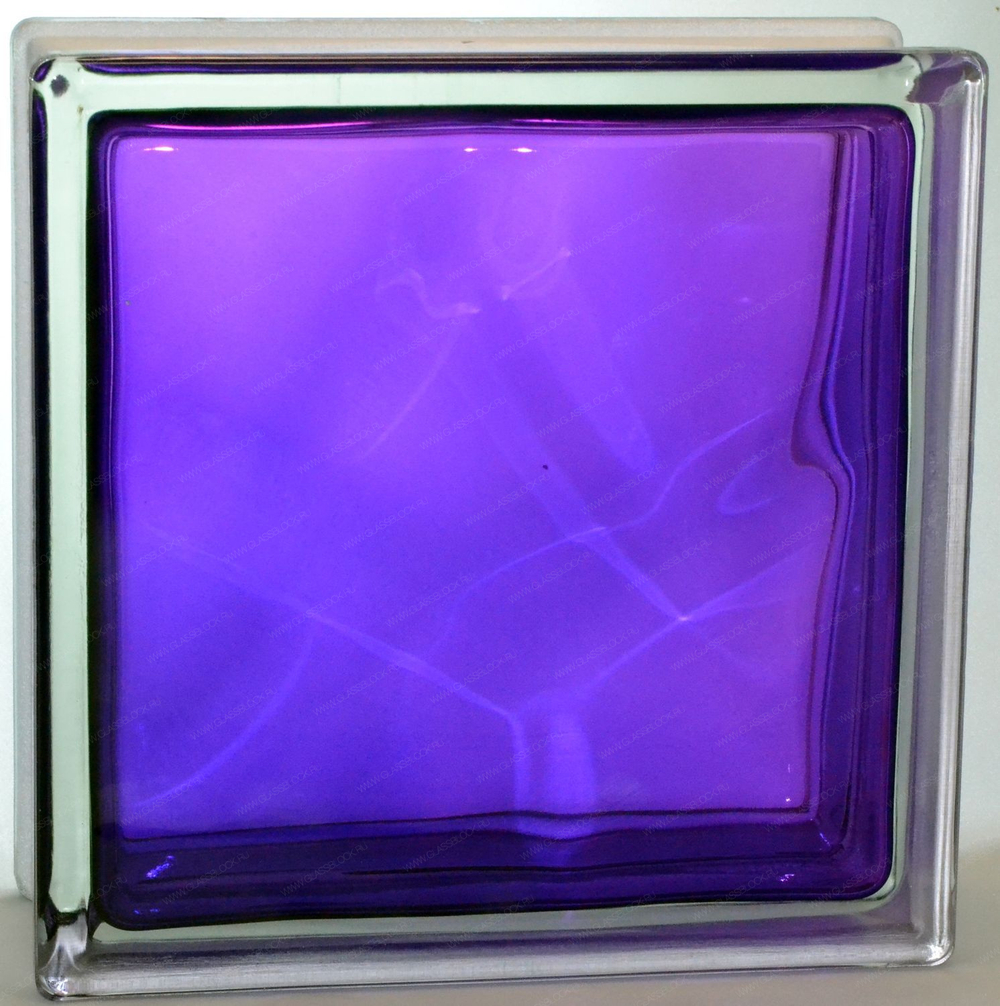 Стеклоблок полуматовый фиолетовый волна (матовый с одной стороны) Vitrablok  19x19x8 окрашенный изнутри