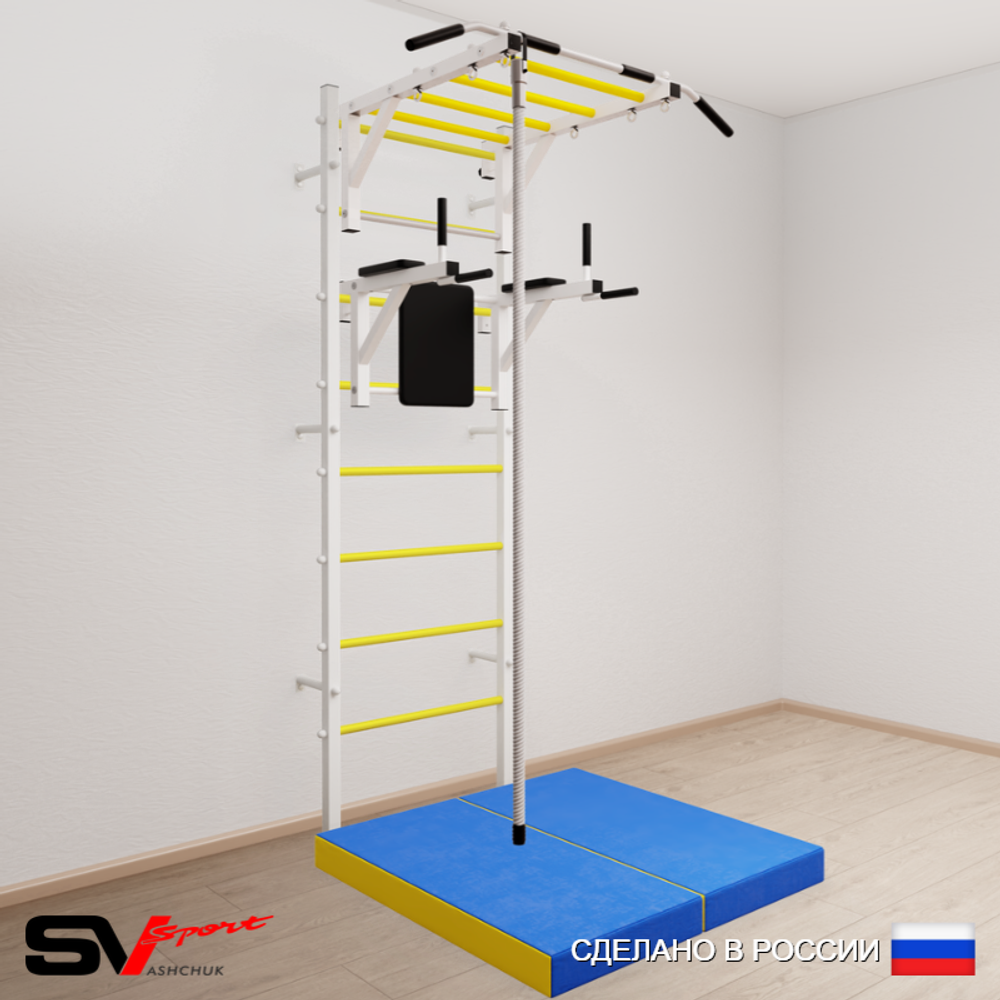 Шведская стенка Sv Sport усиленная 6404 (Турник рукоход/Брусья/Канат/Мат 1м)