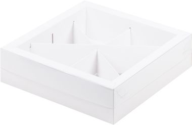 Коробка для ассорти сладостей С ПЛАСТИКОВОЙ КРЫШКОЙ на 4 или 6 ячеек, 20*20*5,5см