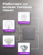 Умный двухклавишный выключатель "Алиса", с Wi-Fi и подсветкой, встраиваемый, серый