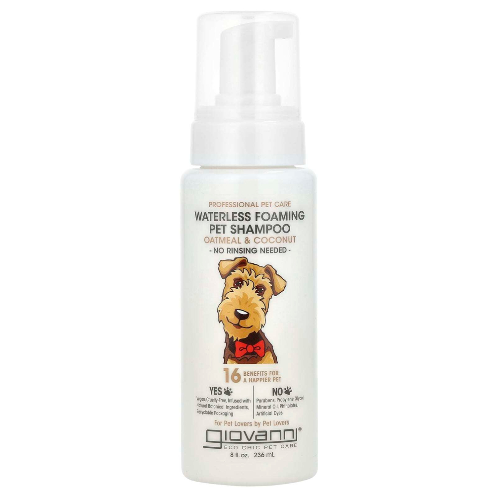 Giovanni, Professional Pet Care, безводный пенящийся шампунь для собак, с овсянкой и кокосом, 236 мл (8 жидк. унц.)