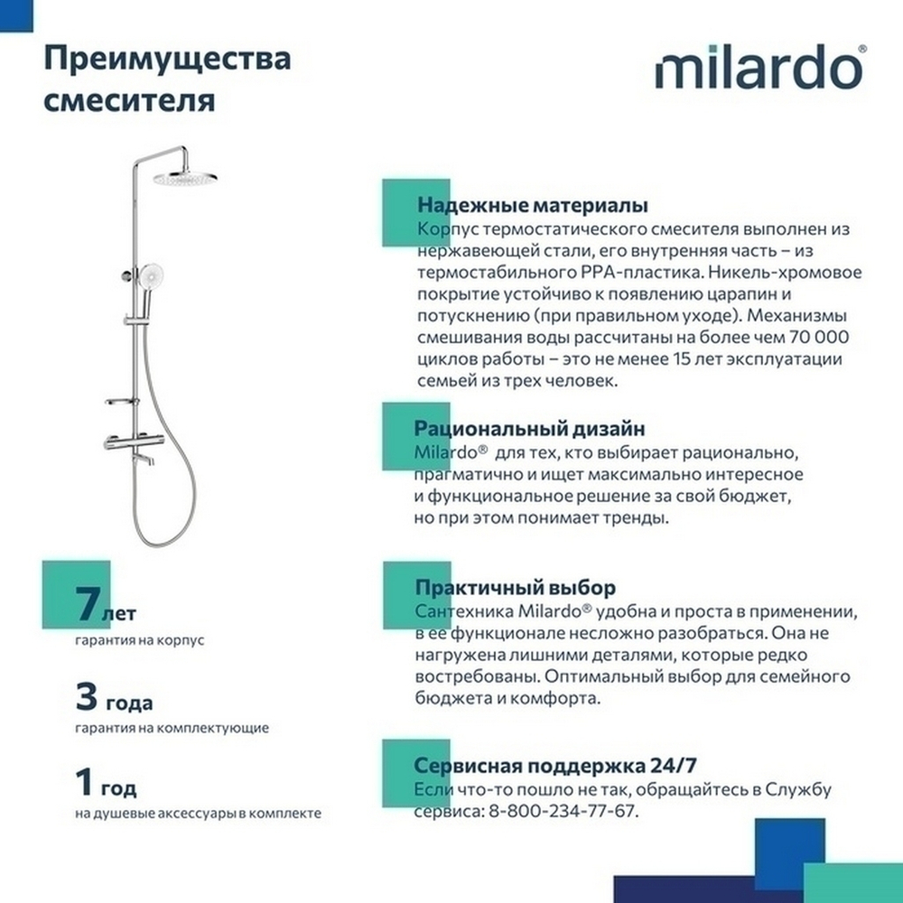 Душевая система термостат Milardo ILSSBTHM06 "Ideal Spa" лейка "Тропический душ" ХРОМ