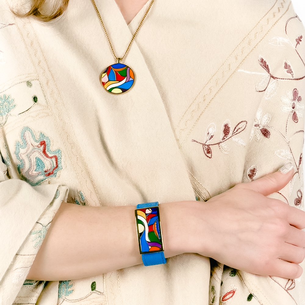 Браслет Fiore Luna на голубом кожаном ремешке CB13600-13