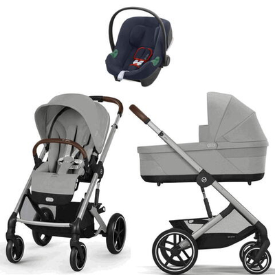Коляска Cybex Balios S Lux SLV complete Aton B2 Bay Blue 3 в 1 Stone Grey с дождевиками