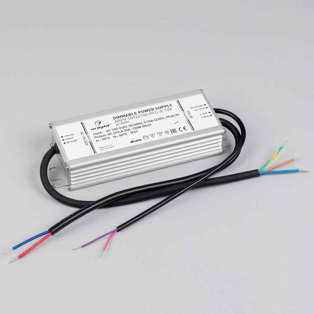 Блок питания ARPV-UH24150-PFC-0-10V (24V, 6.3A, 150W) (Arlight, IP67 Металл, 7 лет) 024277