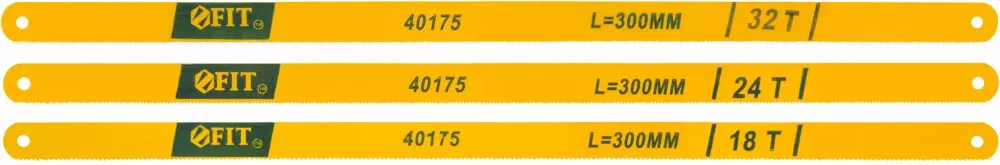 40175 Полотна ножовочные по металлу, легир.сталь, 20Cr, 300мм, в блистере 3шт./уп (18ТPI+24ТPI+32ТPI) FIT