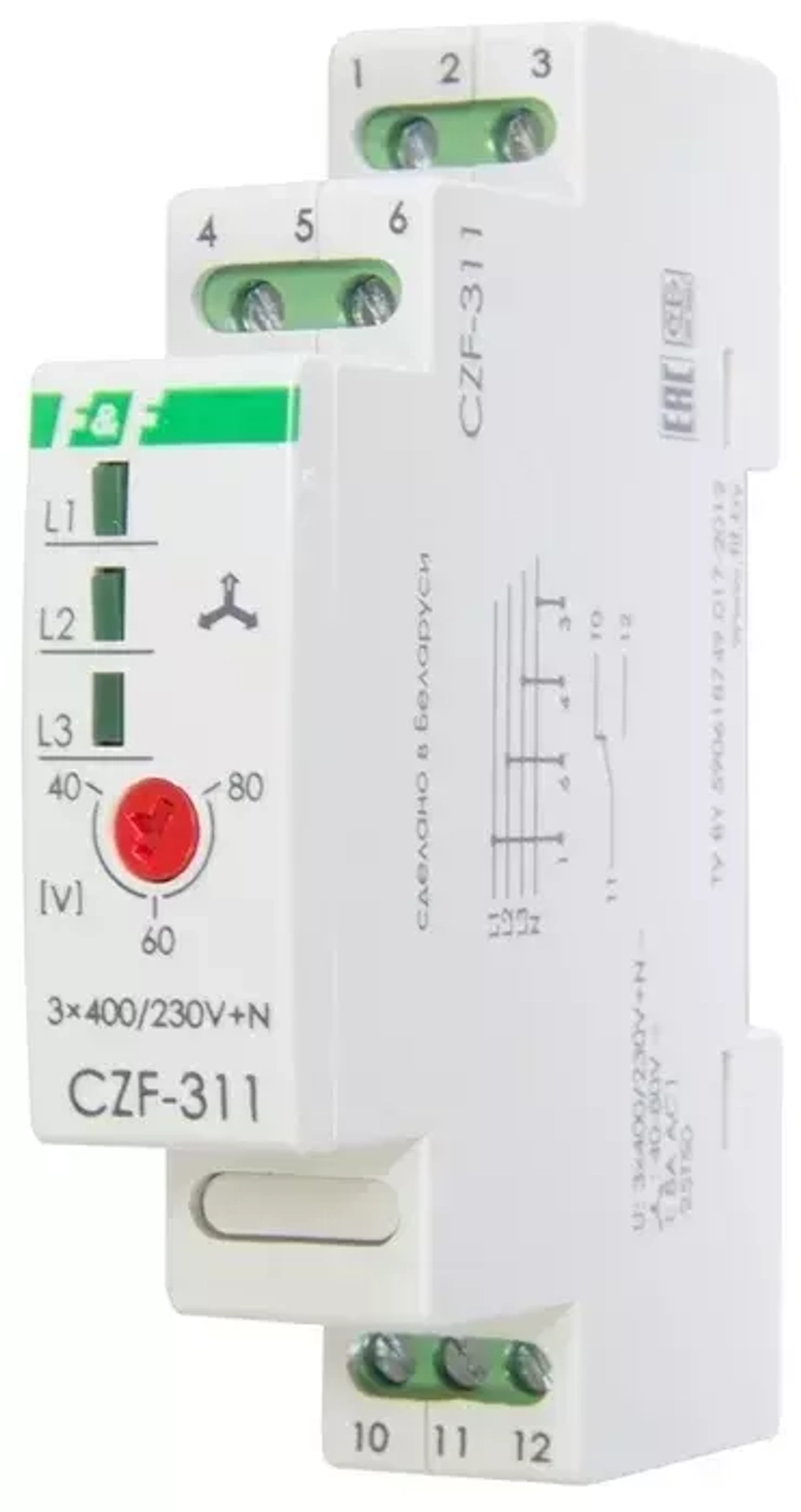 Реле контроля фаз CZF-311 3х400/230+N 8А 1Р IP20 регул. порога откл.