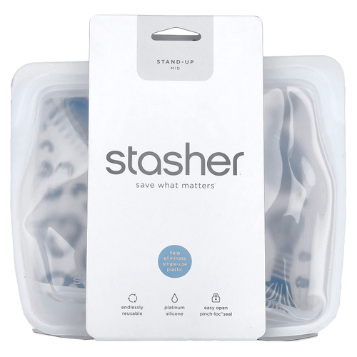 Stasher, многоразовый силиконовый пакет для пищевых продуктов, средний, прозрачный, 1656 мл (56 жидк. унций)