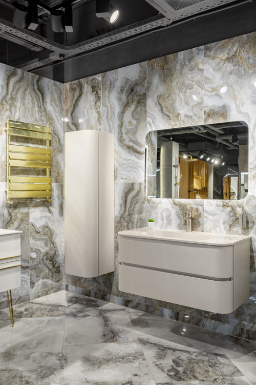 Armadi Art OVALE 2 полки 100CM / MATT CASHMERE+ CASHMERE ACRIL тумба+раковина