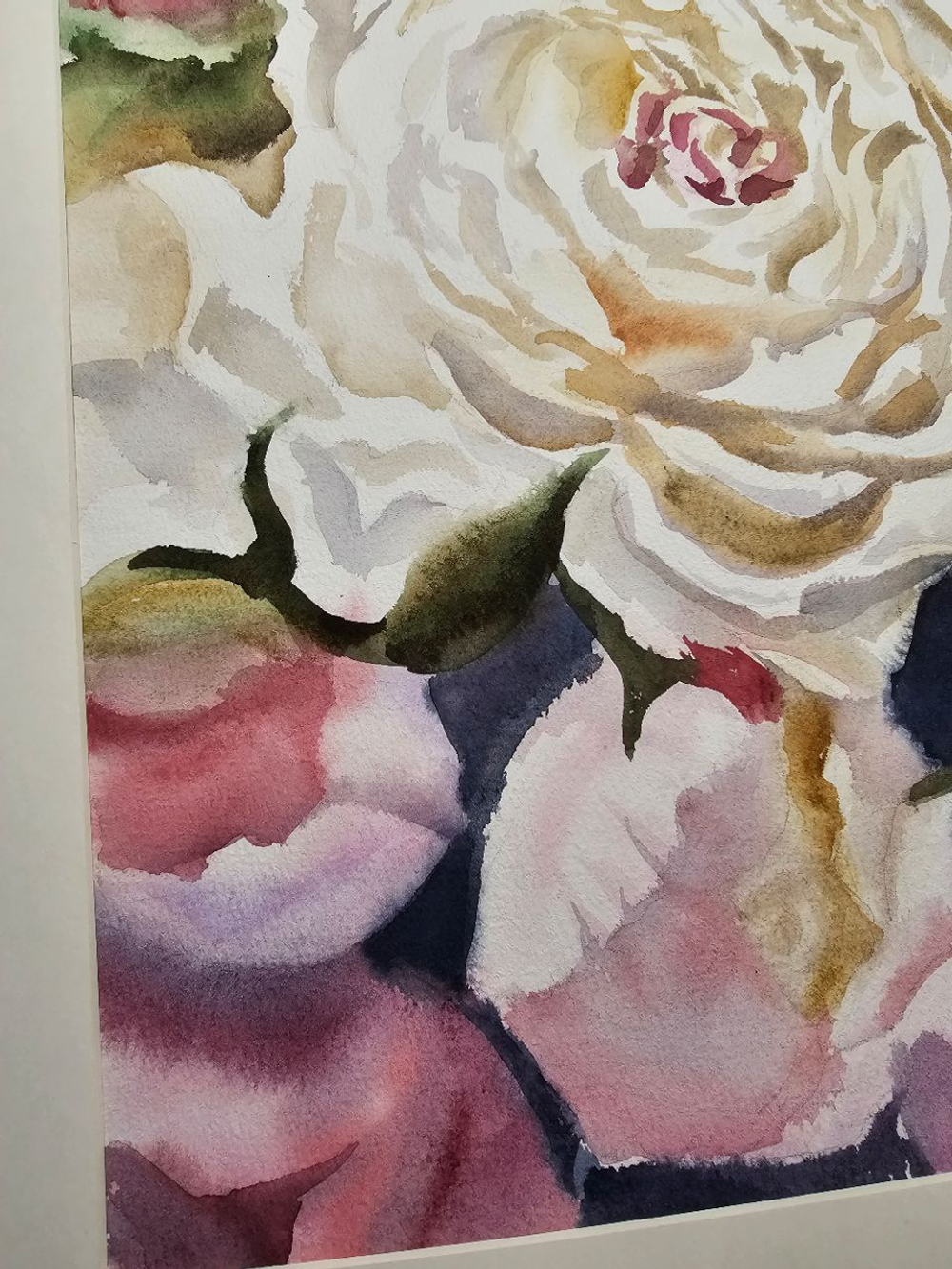 Картина авторская акварельная в паспарту 40х50 см на стену для интерьера "Белый пион"