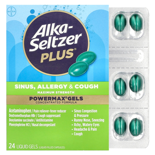 Alka-Seltzer Plus, PowerMax® Gels, Sinus, Allergy & Cough, максимальная эффективность, 24 жидких геля
