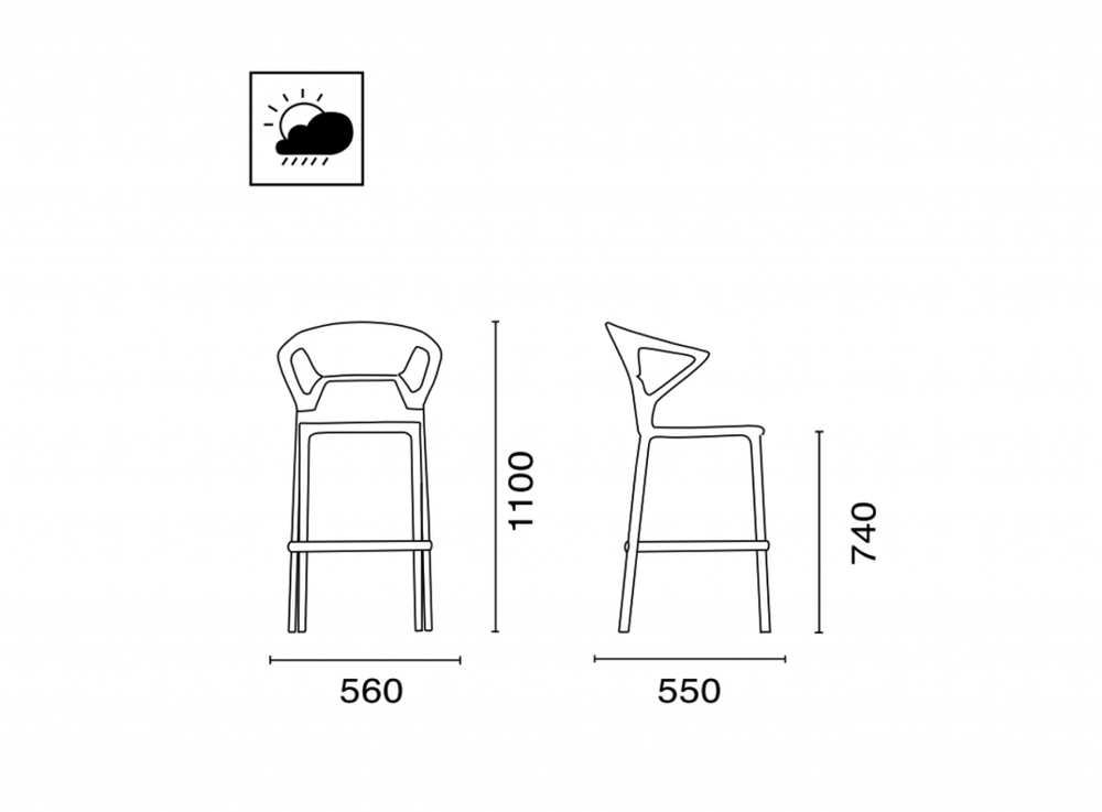 Кресло пластиковое барное Papatya Ego-K Bar, сатинированный алюминий, антрацит матовый, черный