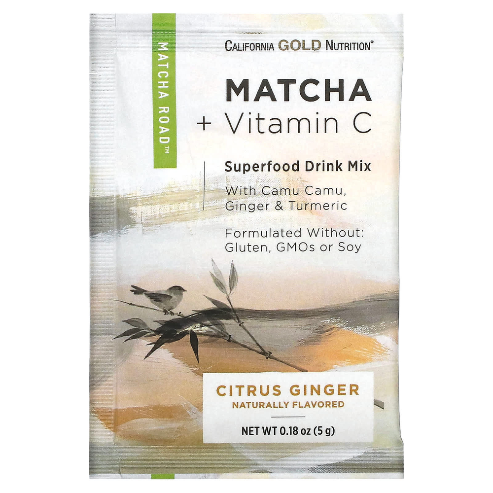 California Gold Nutrition, Matcha Road, матча с витамином C, цитрус и имбирь, 10 шт.