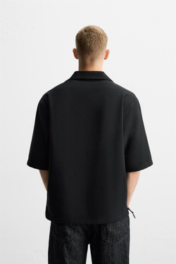 ZARA ПОЛО RELAXED FIT ИЗ РЕЛЬЕФНОЙ ТКАНИ, ЧЕРНЫЙ