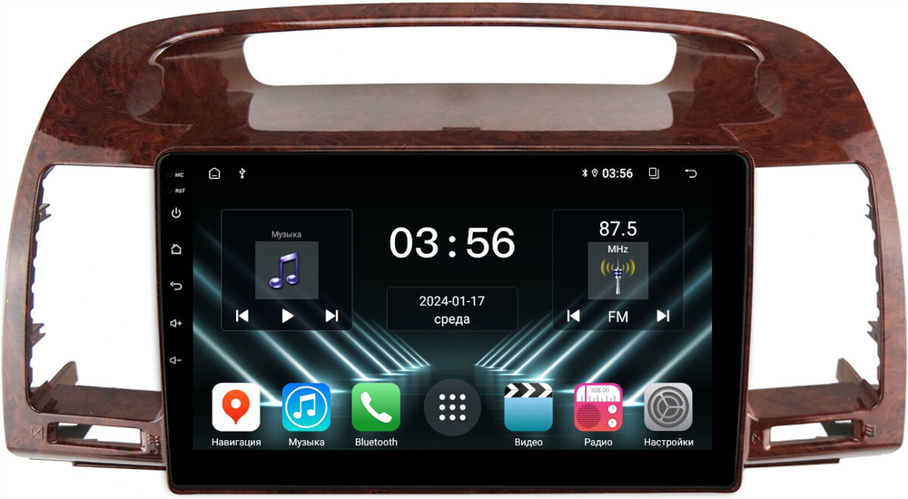 Магнитола Toyota Camry 30 2001-2006 (рамка дерево 1) - FarCar DX3020M монитор 9" IPS на Android 13, 4+64Гб, CarPlay