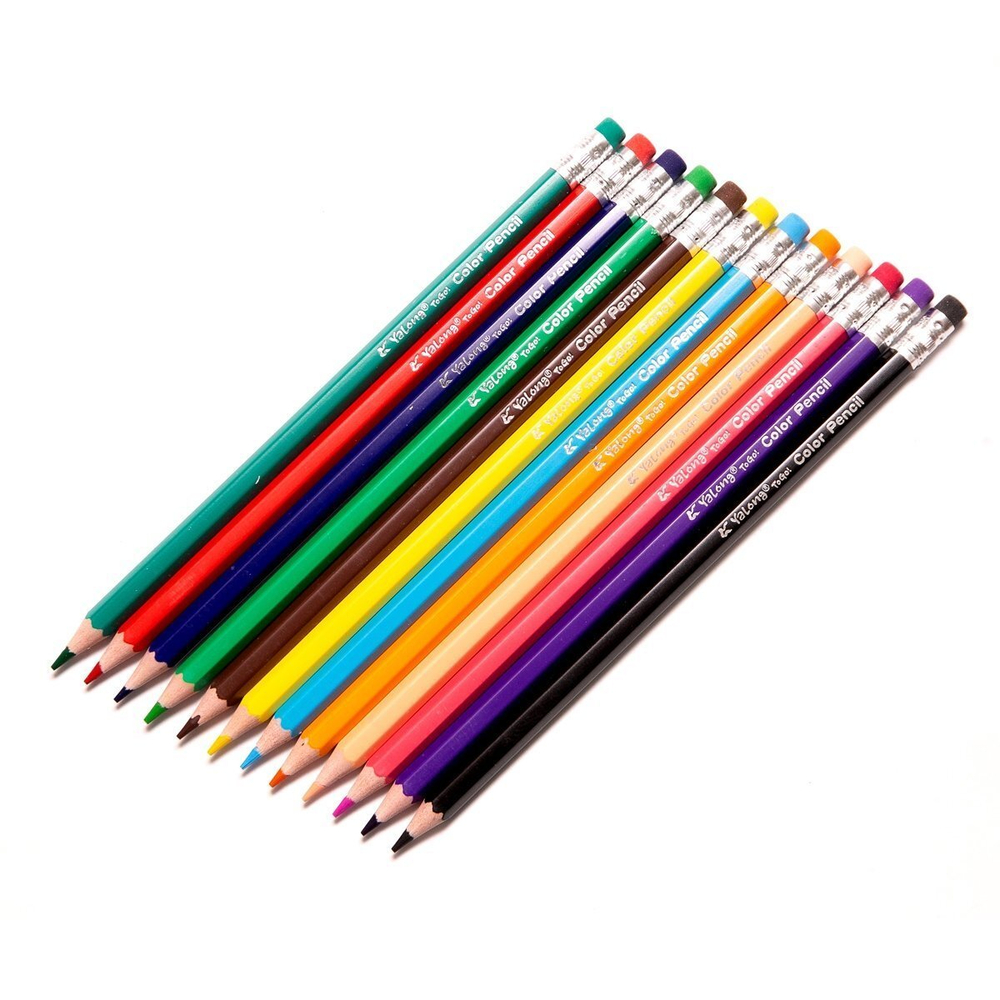 Карандаши цветные Yalong 12 цв., "Tropics" пластиковые, шестигранные, заточенные, ластик, грифель 3.0 мм, картон. уп., европод.