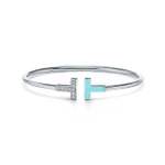 Браслет из белого золота18 k, с бриллиантами и бирюзой, Tiffany 💙 T wire diamond, В наличии