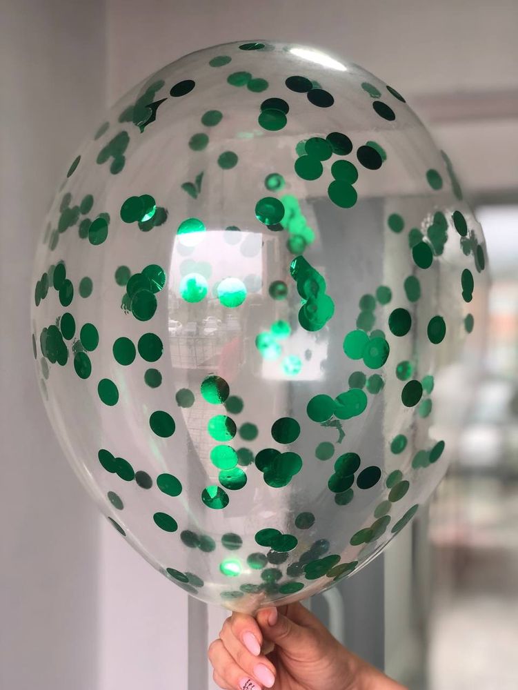 Воздушный шар с наполнением конфетти круглое зеленое ПАЛИТРА №4183
