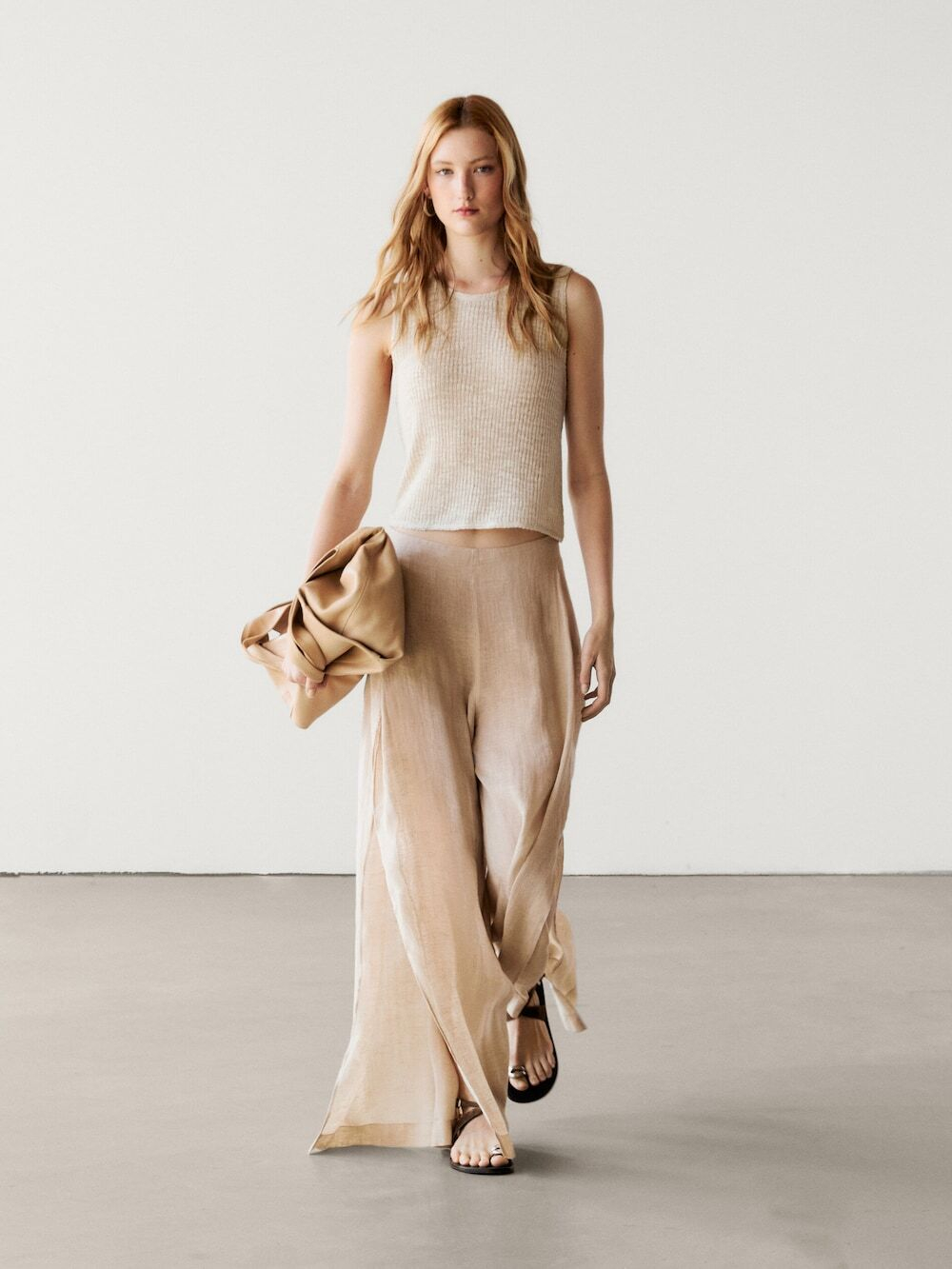 Massimo Dutti Трикотажный топ без рукавов, натуральный, кремовый