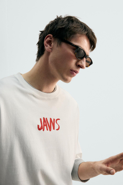 ZARA X DYLAN´S T-SHIRT CLUB ФУТБОЛКА С ИЛЛЮСТРАЦИЕЙ JAWS© UCS LLC AND AMBLIN, БЕЛЫЙ