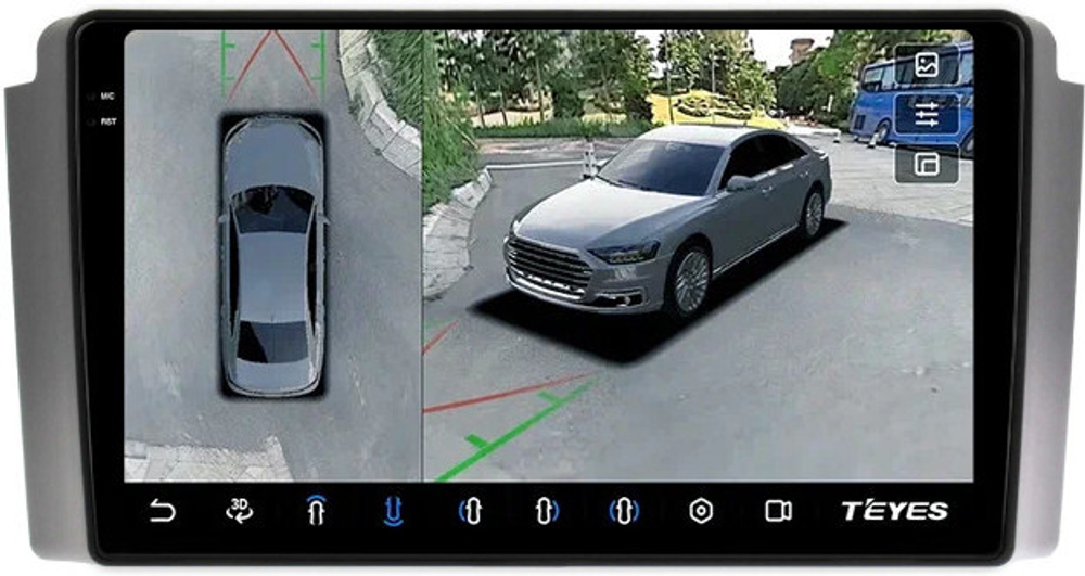 Магнитола для SsangYong Rexton 1 Y200 2002-2007 - Teyes CC3-2K-360 монитор 9.5" 2K QLED на Android 10, 6Гб+128Гб, CarPlay, 4G SIM-слот, 4 камеры в комплекте