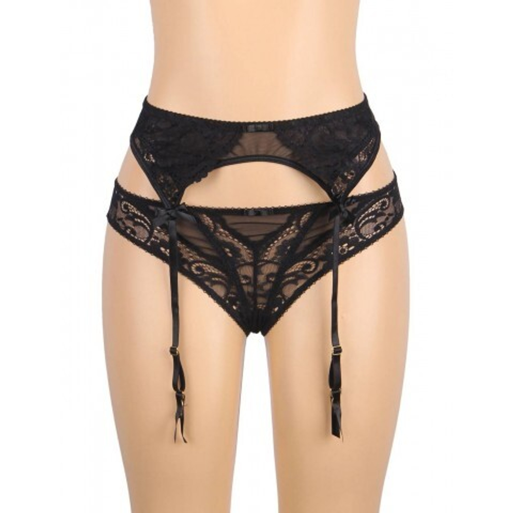 Трусики и пояс для чулок с ремешками Sexy Exquisite Lace, черные, XS-S