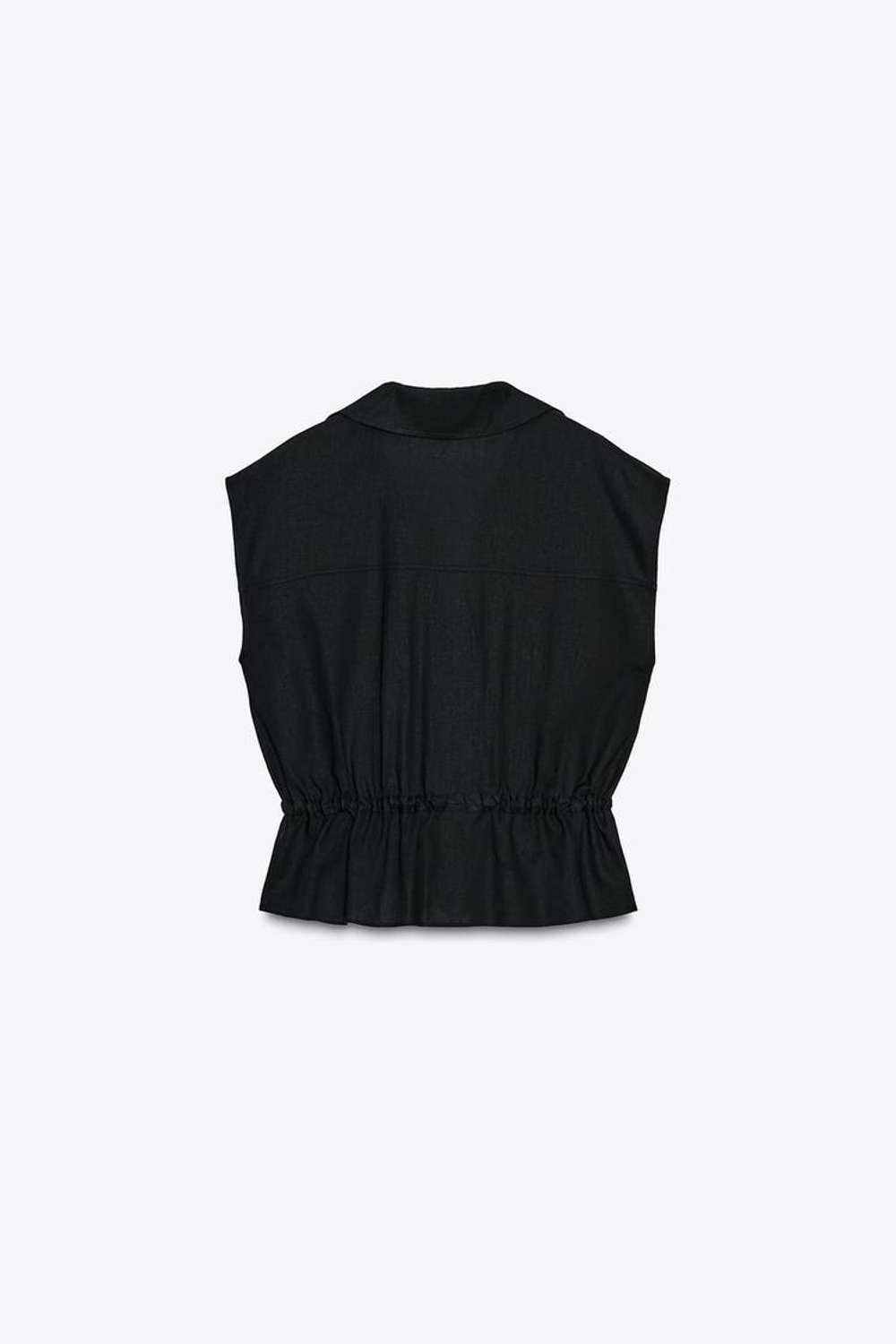 ZARA ТОП В СТИЛЕ САФАРИ С ПОЯСОМ ИЗ ЛЬНА, ЧЕРНЫЙ