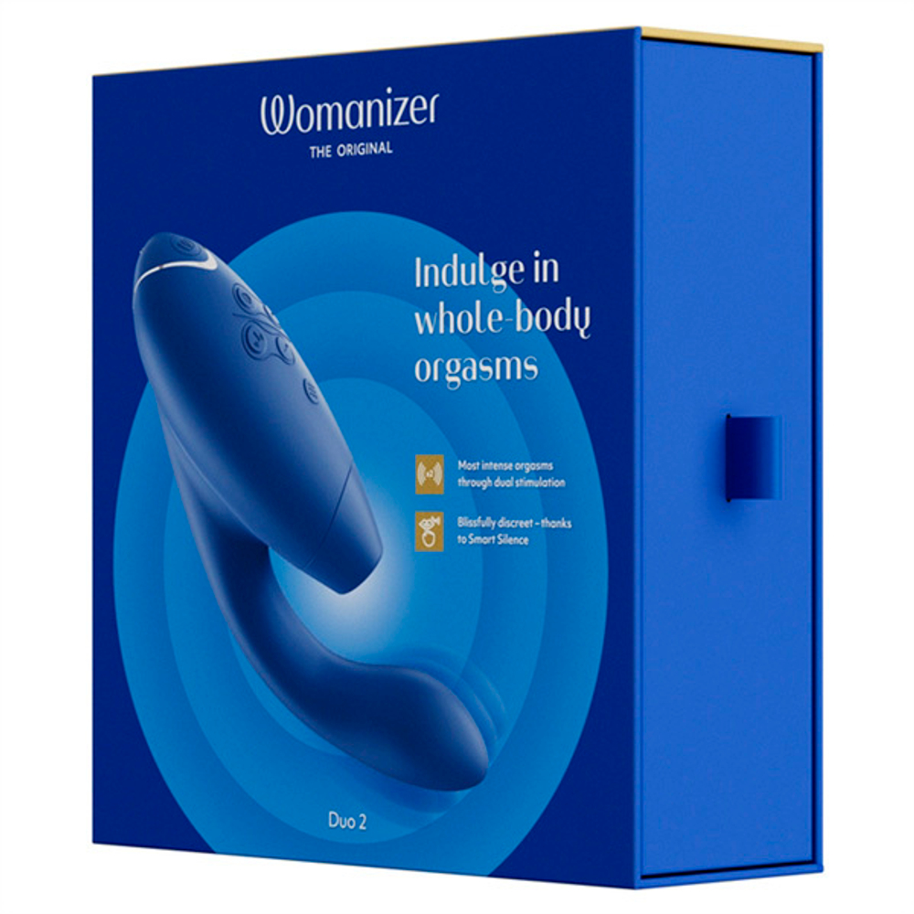 Синий вибратор 20,3см с вакуумным стимулятором Womanizer Duo 2 Blueberry WZ142SG5