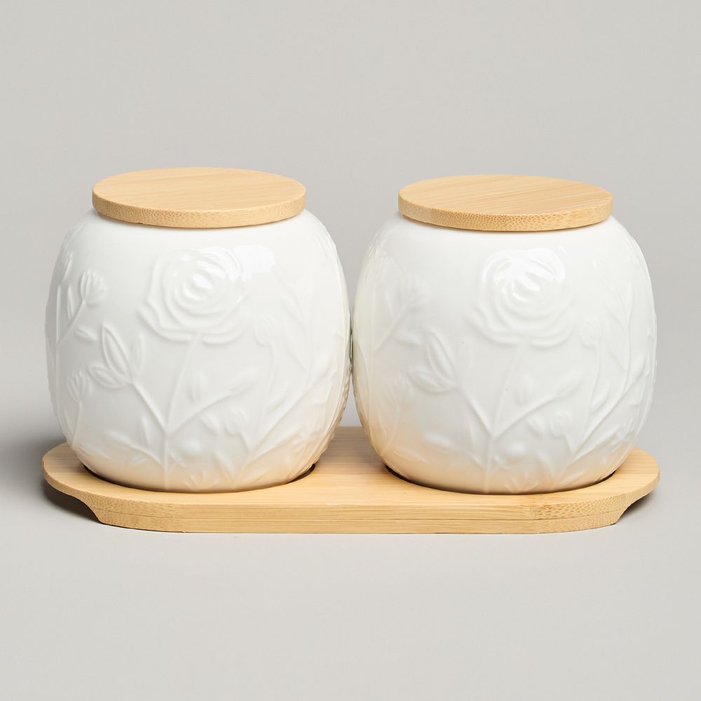 НАБОР БАНОК LEFARD "MEADOW" С ДЕР.КРЫШКОЙ НА ДЕР. ПОДСТАВКЕ 2 ШТ. 19,5*9,5 СМ 400 МЛ