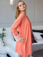 Коралловый халат с кружевом (Размер: M) (Цвет: коралловый)