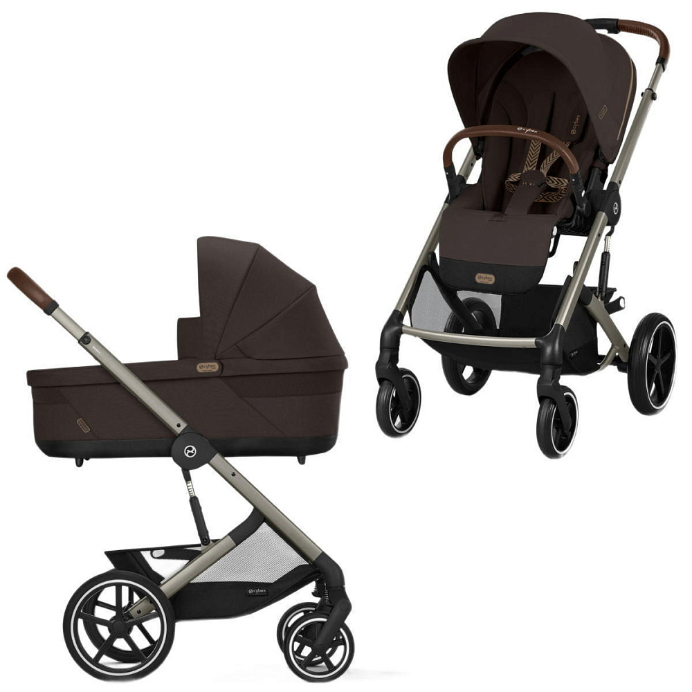 Коляска Cybex Balios S Lux TPE complete Aton S2 Moon Black 3 в 1 Chocolate Brown с дождевиками