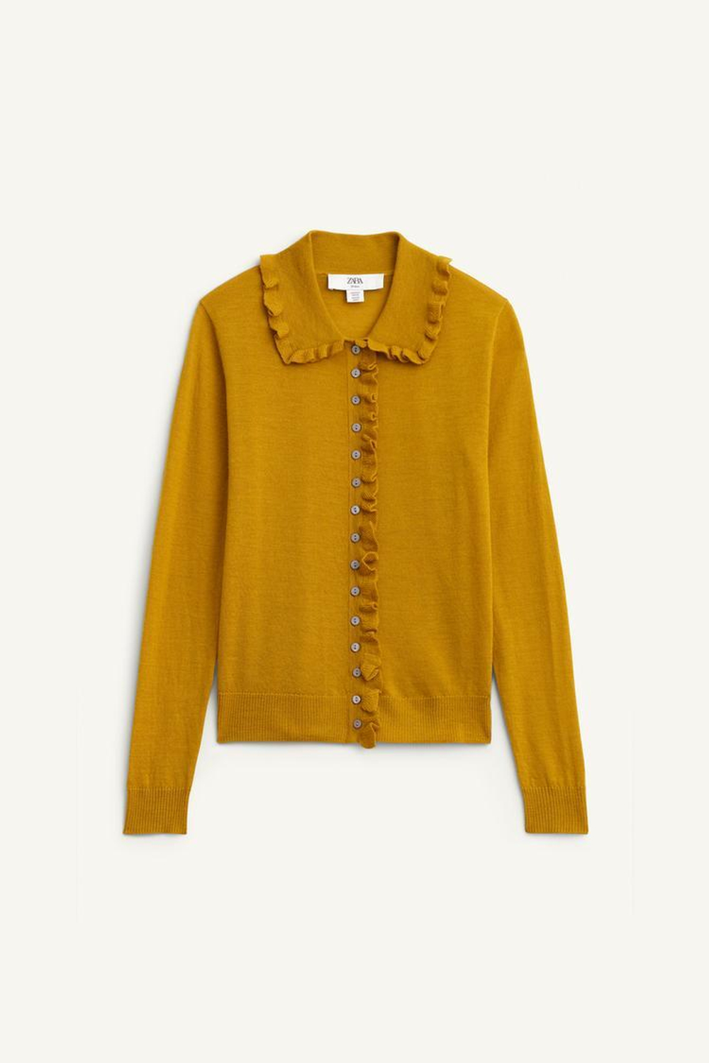 ZARА КАРДИГАН ИЗ 100% ШЕРСТИ, ГОРЧИЧНЫЙ