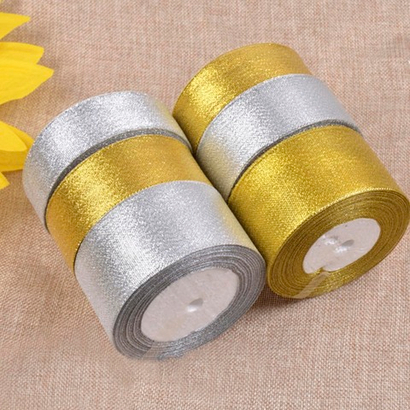 Лента парчовая золото/серебро в рулонах по 25 ярдов (22,8 метра)