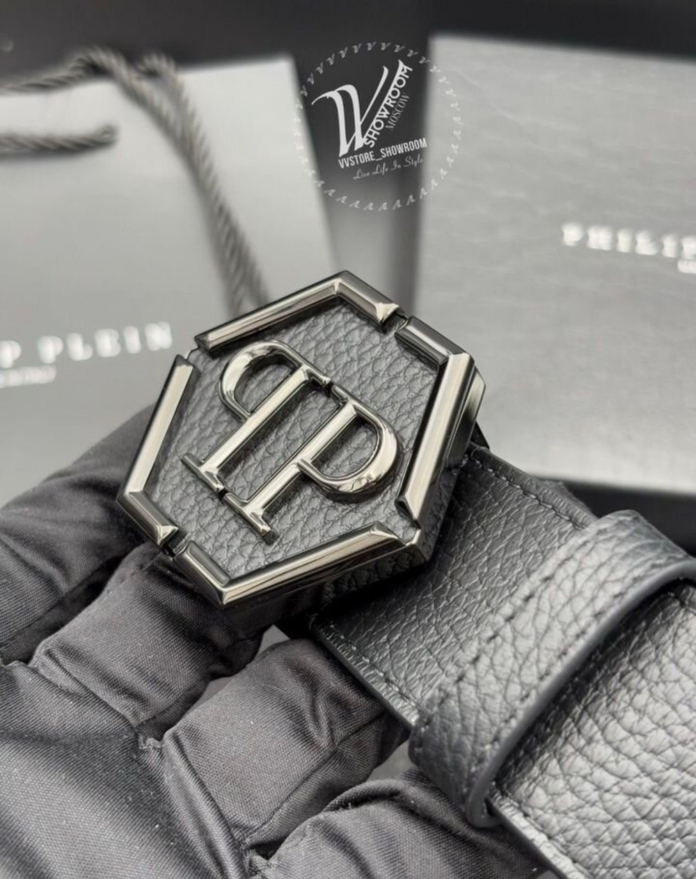 Ремень Philipp Plein Hexagon PVD Black