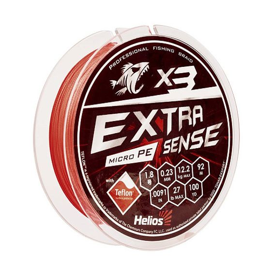 Шнур Helios Extrasense X3 PE Red 92m  1.8/27LB 0.23mm (HS-ES-X3-1.8/27LB)