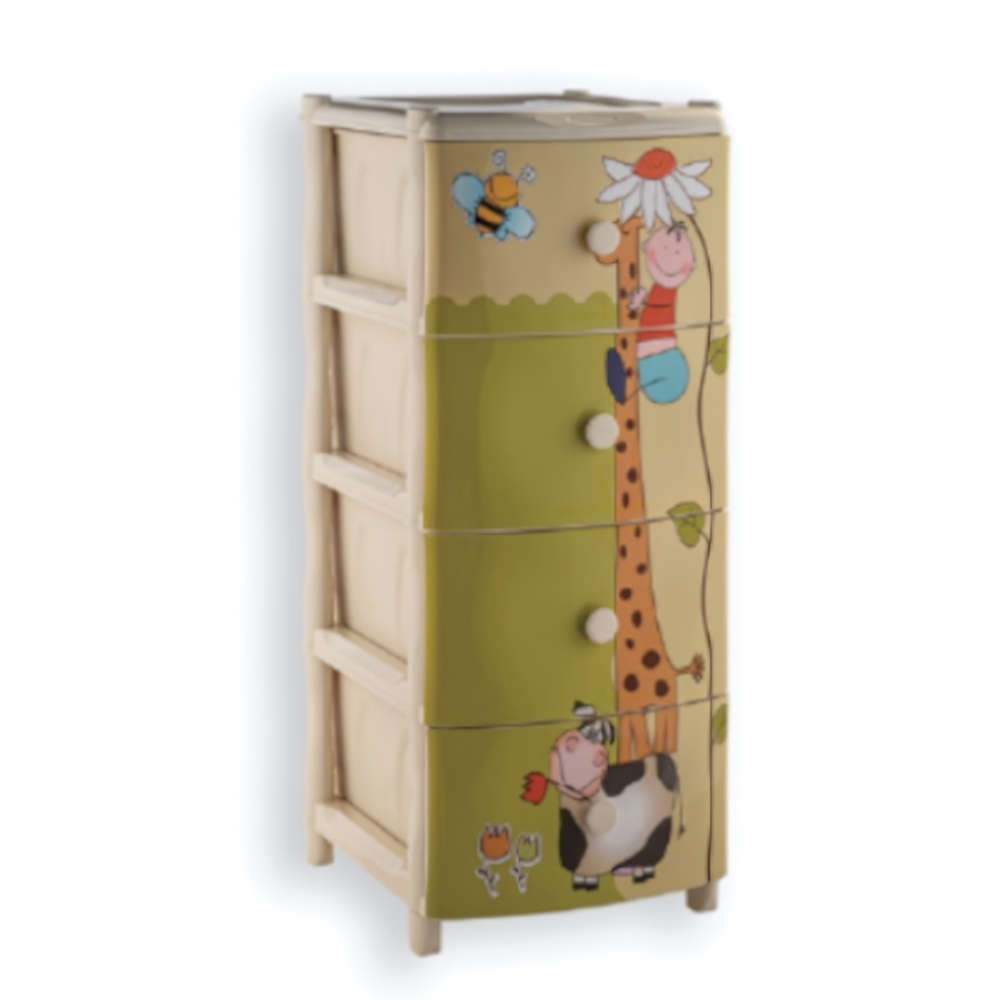 Комод "Элластик" 4 ящика с рисунком на фасаде "Жираф", ножки на колесиках
