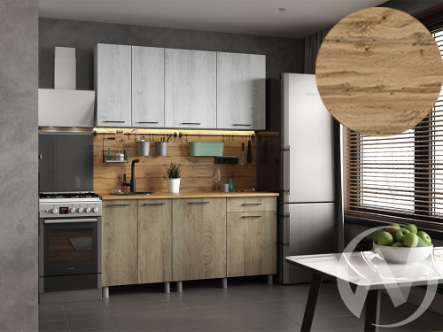 Кухня Одри 1.6м (корпус белый/дуб остин серый; дуб остин бежевый) 26мм дуб вотан