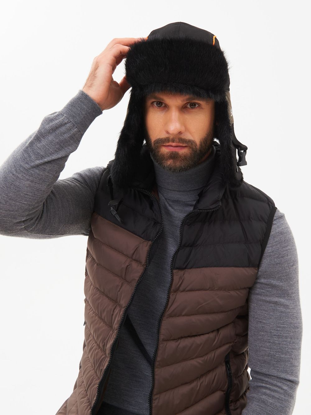 Шапка ушанка зимняя Siberia ткань Breathable цвет Хаки/Черный иск. мех Норка