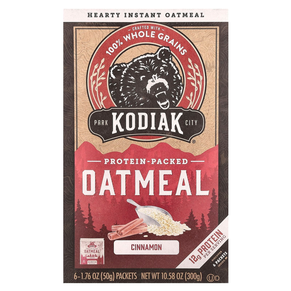 Kodiak Cakes, Protein-Packed Oatmeal, Instant, Cinnamon , 6 Packets, 1.76 oz (50 g) Each