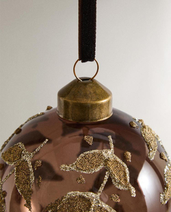 ZARA HOME ЕЛОЧНЫЙ ШАР ИЗ СТЕКЛА С УЗОРОМ «ЛИСТЬЯ», КОРИЧНЕВЫЙ