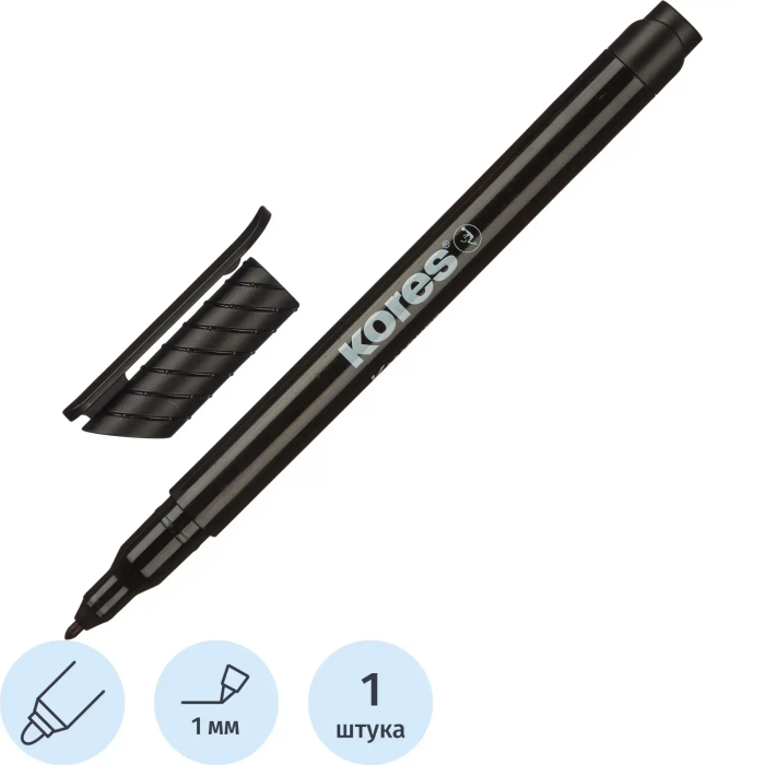 Маркер перманентный KORES черный 1 мм