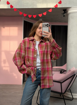 Рубашка в клетку фуксия