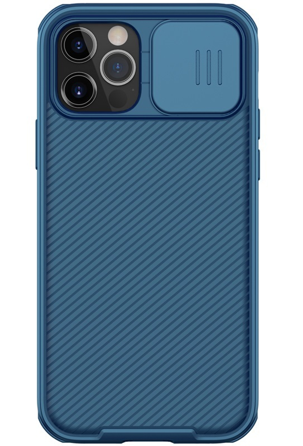 Чехол синего цвета на iPhone 12 и 12 Pro от Nillkin серии CamShield Pro Case с защитной шторкой для задней камеры