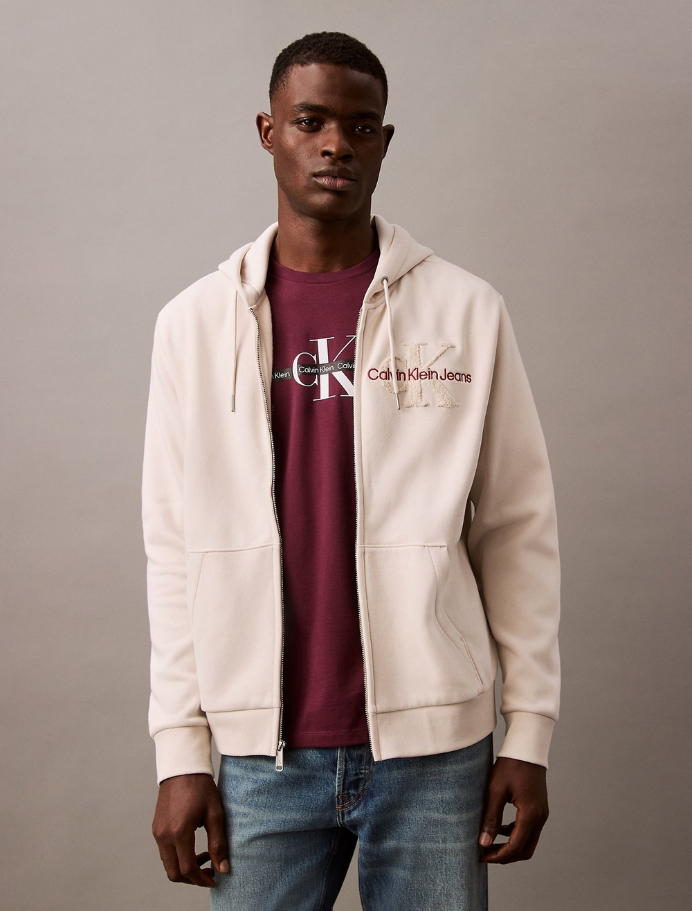Худи на молнии Calvin Klein Jeans Archive Logo Fleece Chalk