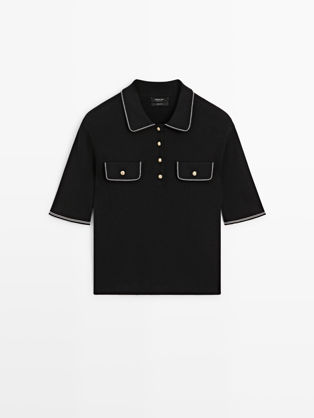 Massimo Dutti Футболка поло с короткими рукавами, черный
